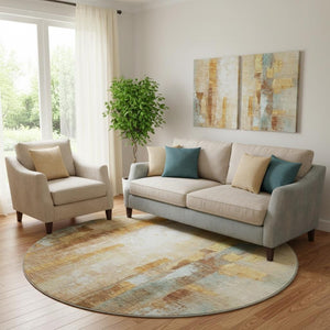 HomeRoots 8' X 10' Stylish Copper and Ivory Abstract Area Rug - Washable, UV-Protected, and Stain-Resistant! 714809