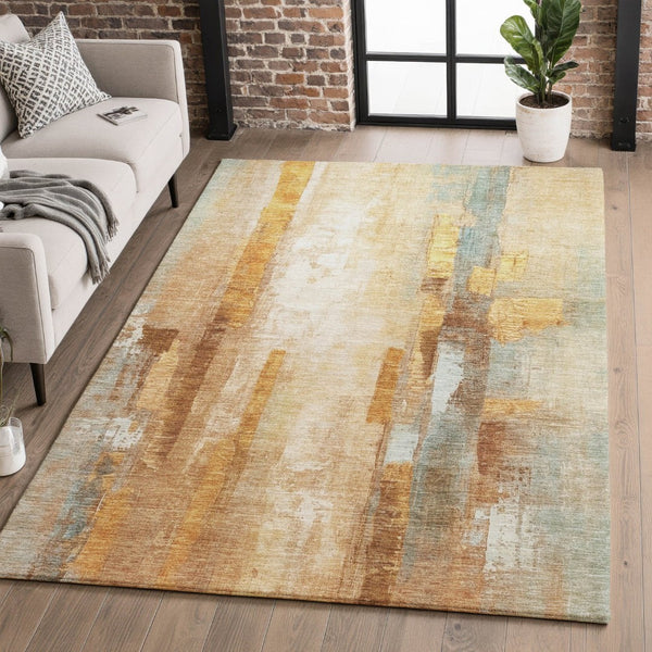 HomeRoots 9' X 12' Copper And Ivory Abstract Area Rug - Stylish, Durable, Washable, UV-Protected for High-Traffic Areas 714810