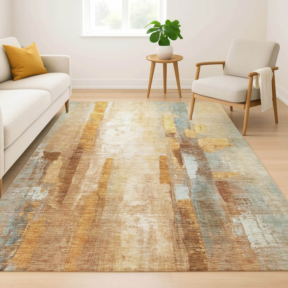 HomeRoots 10' x 14' Copper and Ivory Abstract Area Rug – Washable, UV Protected, Stylish, and Stain Resistant! 714811