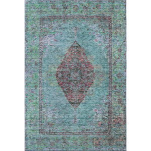 HomeRoots 5' X 8' Aqua & Purple Medallion Washable Area Rug - Durable, Soft, Stain-Resistant with UV Protection 714813