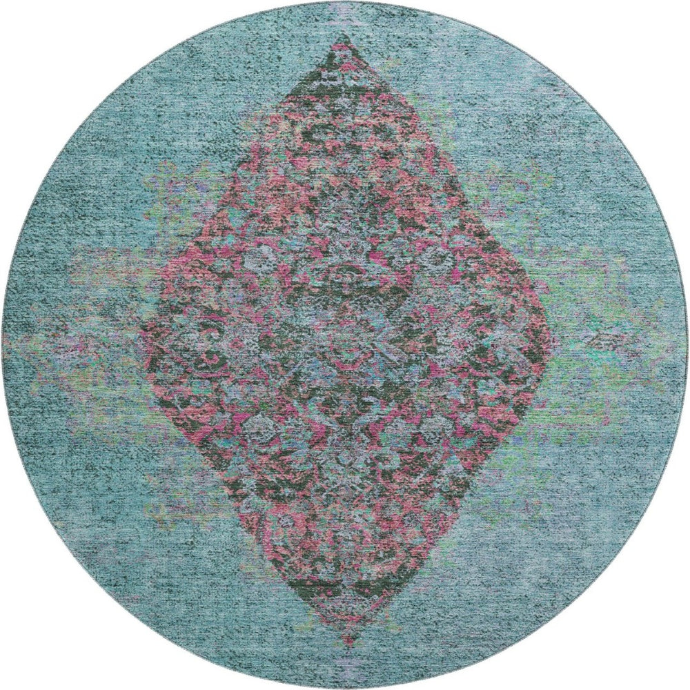 HomeRoots 8' X 10' Vibrant Aqua & Purple Medallion Area Rug - Washable, UV Protected, Stain-Resistant Design! 714815