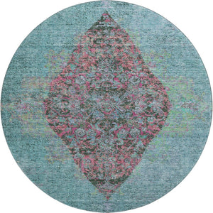 HomeRoots 8' X 10' Vibrant Aqua & Purple Medallion Area Rug - Washable, UV Protected, Stain-Resistant Design! 714815