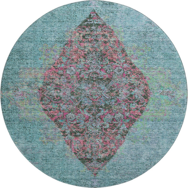 HomeRoots 8' X 10' Vibrant Aqua & Purple Medallion Area Rug - Washable, UV Protected, Stain-Resistant Design! 714815