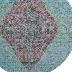 HomeRoots 8' X 10' Vibrant Aqua & Purple Medallion Area Rug - Washable, UV Protected, Stain-Resistant Design! 714815