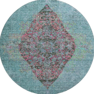 HomeRoots 8' X 10' Vibrant Aqua & Purple Medallion Area Rug - Washable, UV Protected, Stain-Resistant Design! 714815