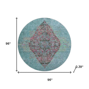 HomeRoots 8' X 10' Vibrant Aqua & Purple Medallion Area Rug - Washable, UV Protected, Stain-Resistant Design! 714815