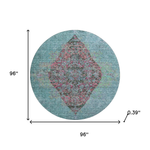 HomeRoots 8' X 10' Vibrant Aqua & Purple Medallion Area Rug - Washable, UV Protected, Stain-Resistant Design! 714815