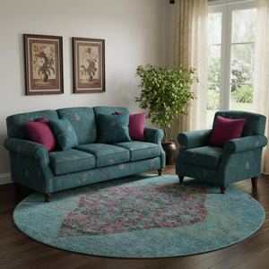 HomeRoots 8' X 10' Vibrant Aqua & Purple Medallion Area Rug - Washable, UV Protected, Stain-Resistant Design! 714815