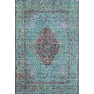 HomeRoots 10' X 14' Washable Aqua & Purple Medallion Area Rug with UV Protection for Stylish, Easy Care Living 714817