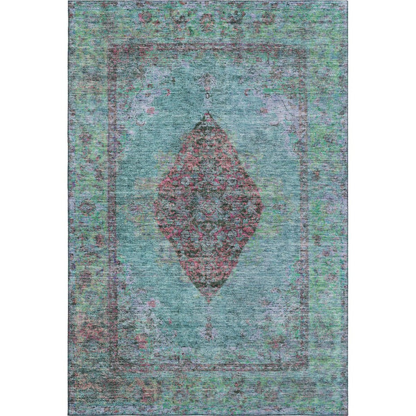 HomeRoots 10' X 14' Washable Aqua & Purple Medallion Area Rug with UV Protection for Stylish, Easy Care Living 714817