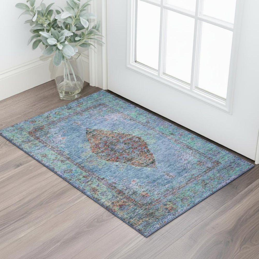HomeRoots 5' X 8' Blue and Rust Medallion Area Rug – Washable, Stain Resistant, UV Protected for Busy Homes! 714819