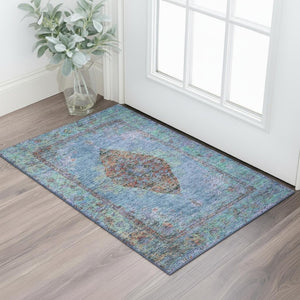 HomeRoots 5' X 8' Blue and Rust Medallion Area Rug – Washable, Stain Resistant, UV Protected for Busy Homes! 714819