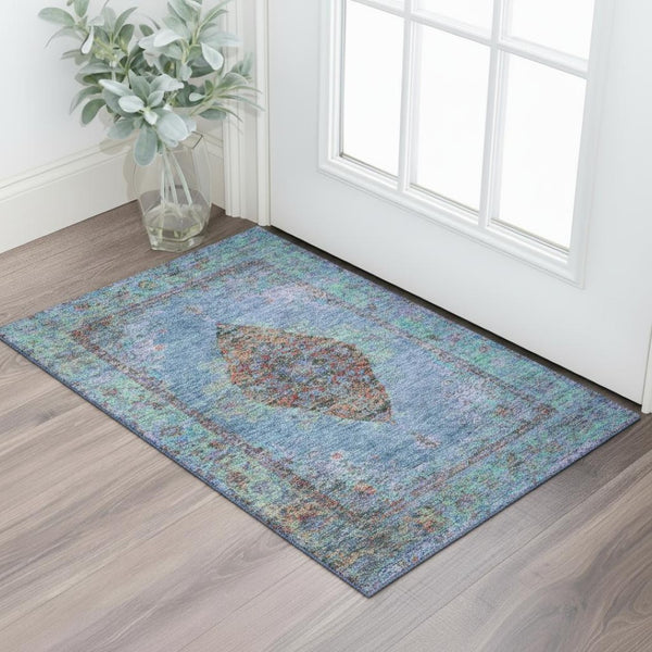HomeRoots 5' X 8' Blue and Rust Medallion Area Rug – Washable, Stain Resistant, UV Protected for Busy Homes! 714819