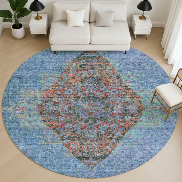 HomeRoots 8' X 10' Blue Medallion Area Rug - Washable, UV Protected, Durable Design for Busy Homes & Style 714821