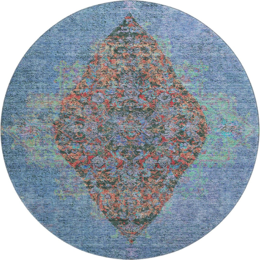 HomeRoots 8' X 10' Blue Medallion Area Rug - Washable, UV Protected, Durable Design for Busy Homes & Style 714821