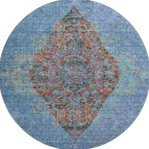 HomeRoots 8' X 10' Blue Medallion Area Rug - Washable, UV Protected, Durable Design for Busy Homes & Style 714821