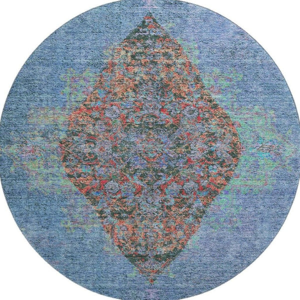 HomeRoots 8' X 10' Blue Medallion Area Rug - Washable, UV Protected, Durable Design for Busy Homes & Style 714821