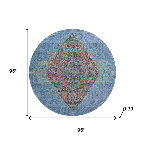 HomeRoots 8' X 10' Blue Medallion Area Rug - Washable, UV Protected, Durable Design for Busy Homes & Style 714821