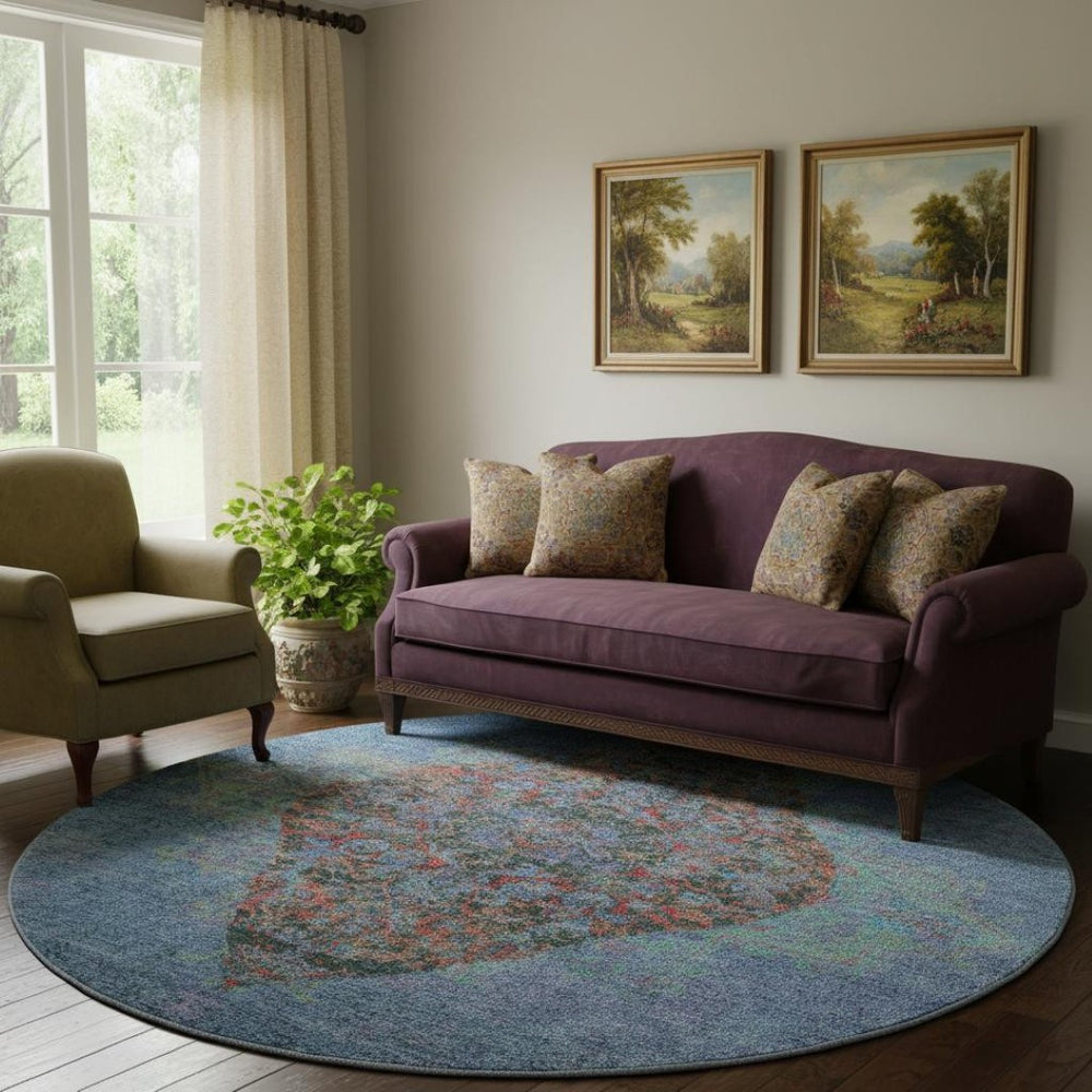 HomeRoots 8' X 10' Blue Medallion Area Rug - Washable, UV Protected, Durable Design for Busy Homes & Style 714821