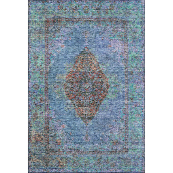 HomeRoots 9' X 12' Blue And Rust Medallion Washable Area Rug - Stain-Resistant, UV-Protected, Durable Elegance 714822