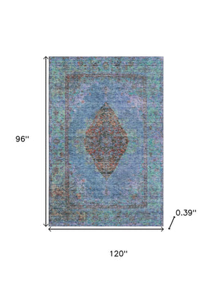 HomeRoots 9' X 12' Blue And Rust Medallion Washable Area Rug - Stain-Resistant, UV-Protected, Durable Elegance 714822