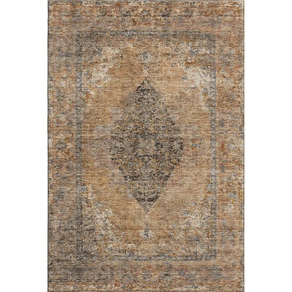 HomeRoots 5' X 8' Copper & Brown Medallion Area Rug - Washable, UV Protected, Family-Friendly Home Decor 714825