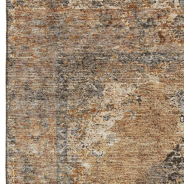 HomeRoots 5' X 8' Copper & Brown Medallion Area Rug - Washable, UV Protected, Family-Friendly Home Decor 714825