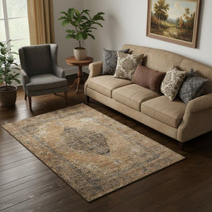 HomeRoots 8' Copper Medallion Washable Round Rug – UV Protected, Stain Resistant, Perfect for High-Traffic Homes 714826
