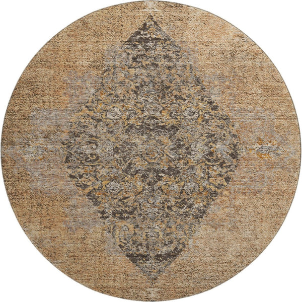 HomeRoots 8' X 10' Copper and Brown Medallion Area Rug - Stain-Resistant, UV Protected, Machine Washable! 714827