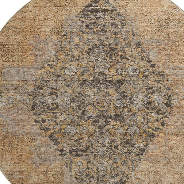 HomeRoots 8' X 10' Copper and Brown Medallion Area Rug - Stain-Resistant, UV Protected, Machine Washable! 714827