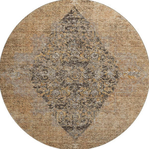 HomeRoots 8' X 10' Copper and Brown Medallion Area Rug - Stain-Resistant, UV Protected, Machine Washable! 714827