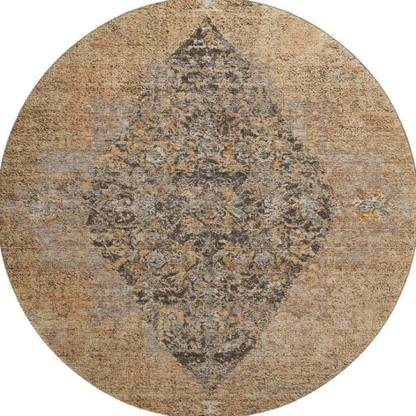 HomeRoots 8' X 10' Copper and Brown Medallion Area Rug - Stain-Resistant, UV Protected, Machine Washable! 714827