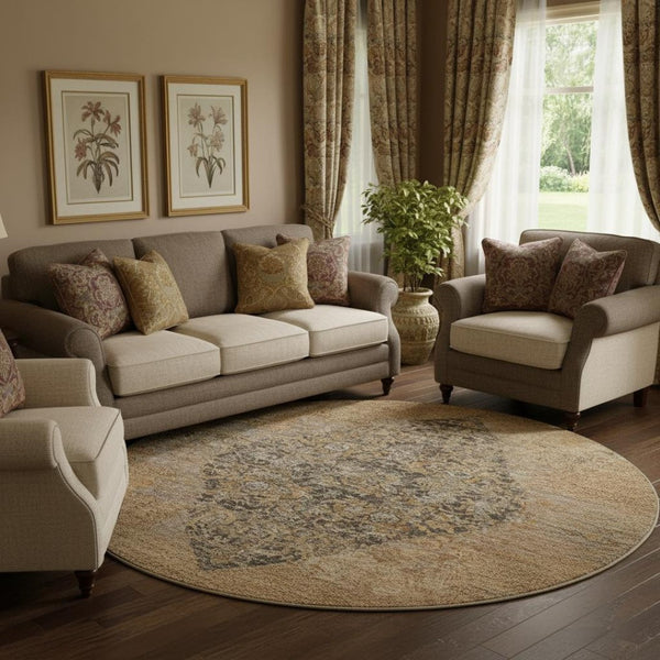 HomeRoots 8' X 10' Copper and Brown Medallion Area Rug - Stain-Resistant, UV Protected, Machine Washable! 714827
