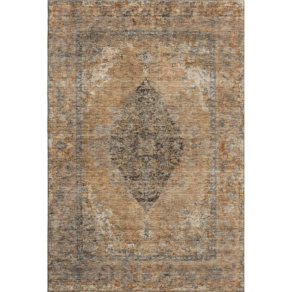 HomeRoots 9' X 12' Copper Medallion Area Rug - Washable, UV-Protected, Stain-Resistant for High Traffic Spaces 714828