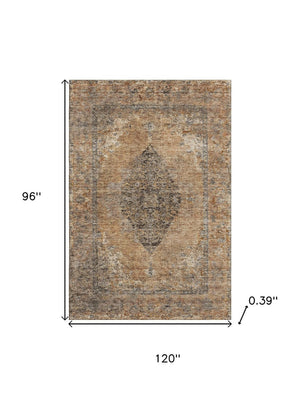 HomeRoots 9' X 12' Copper Medallion Area Rug - Washable, UV-Protected, Stain-Resistant for High Traffic Spaces 714828
