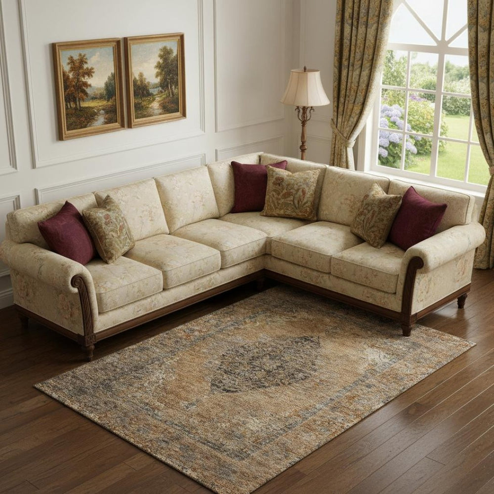 HomeRoots 9' X 12' Copper Medallion Area Rug - Washable, UV-Protected, Stain-Resistant for High Traffic Spaces 714828