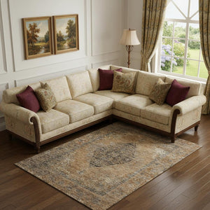 HomeRoots 9' X 12' Copper Medallion Area Rug - Washable, UV-Protected, Stain-Resistant for High Traffic Spaces 714828