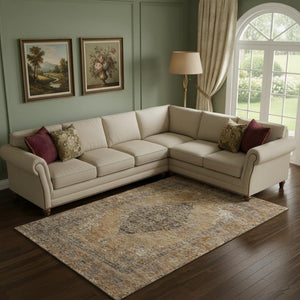 HomeRoots 10' X 14' Copper Medallion Washable Area Rug with UV Protection for Easy Care in High-Traffic Spaces 714829