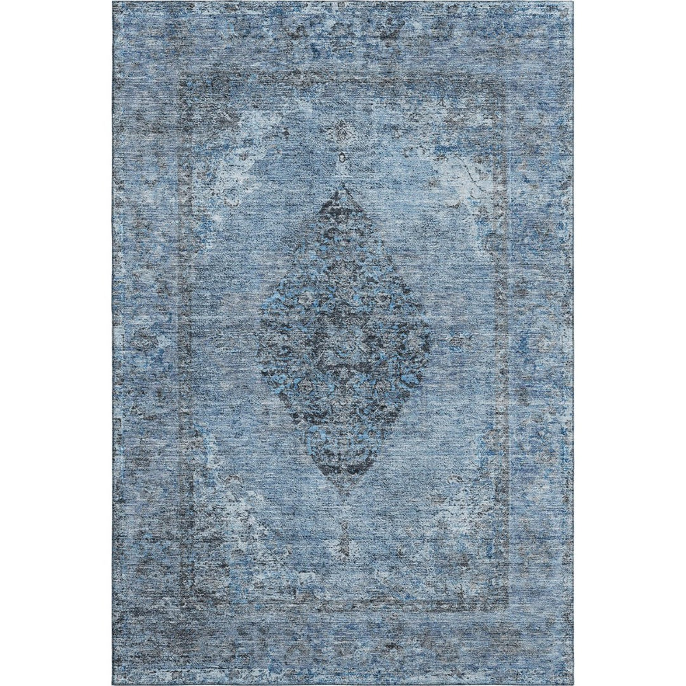 HomeRoots 5' X 8' Denim Blue Medallion Area Rug - Machine Washable, Stain-Resistant, UV Protected for Homes 714831