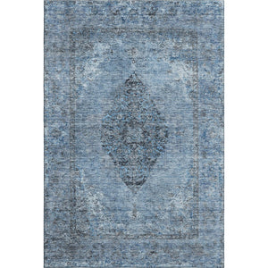 HomeRoots 5' X 8' Denim Blue Medallion Area Rug - Machine Washable, Stain-Resistant, UV Protected for Homes 714831