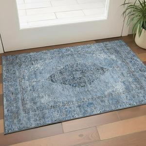 HomeRoots 5' X 8' Denim Blue Medallion Area Rug - Machine Washable, Stain-Resistant, UV Protected for Homes 714831