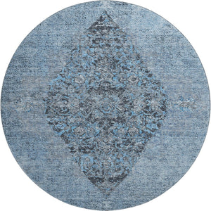 HomeRoots 8' X 10' Stylish Denim Blue and Gray Medallion Area Rug – Washable, UV Protected, Perfect for Homes! 714833