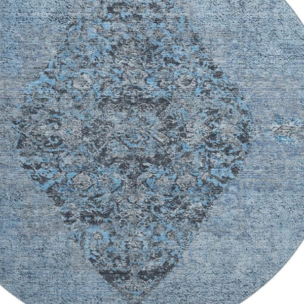 HomeRoots 8' X 10' Stylish Denim Blue and Gray Medallion Area Rug – Washable, UV Protected, Perfect for Homes! 714833
