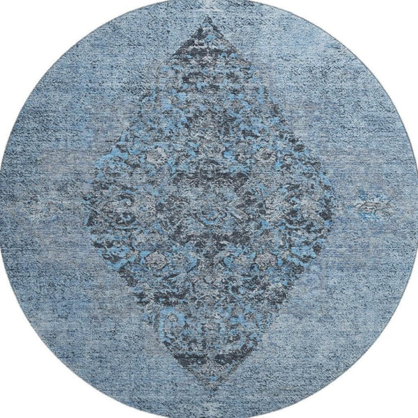 HomeRoots 8' X 10' Stylish Denim Blue and Gray Medallion Area Rug – Washable, UV Protected, Perfect for Homes! 714833