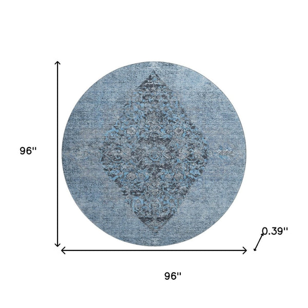 HomeRoots 8' X 10' Stylish Denim Blue and Gray Medallion Area Rug – Washable, UV Protected, Perfect for Homes! 714833