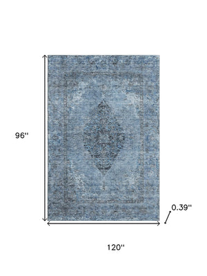 HomeRoots 9' X 12' Denim Blue and Gray Medallion Area Rug - Washable, Stain Resistant, UV Protected, Durable! 714834