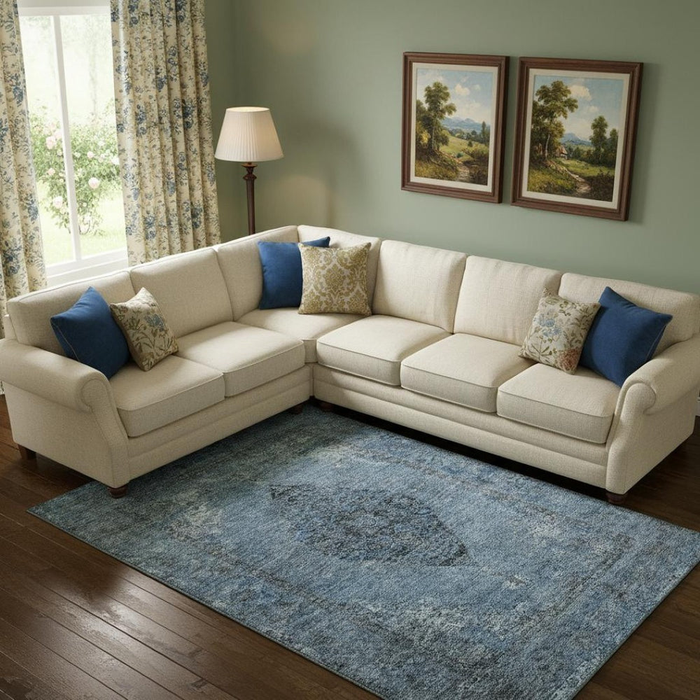 HomeRoots 9' X 12' Denim Blue and Gray Medallion Area Rug - Washable, Stain Resistant, UV Protected, Durable! 714834