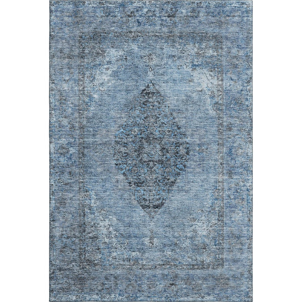 HomeRoots 10' Denim Blue & Gray Medallion Area Rug - Washable, UV Protected, Durable for Family Homes & Pets 714835