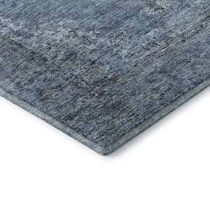 HomeRoots 10' Denim Blue & Gray Medallion Area Rug - Washable, UV Protected, Durable for Family Homes & Pets 714835