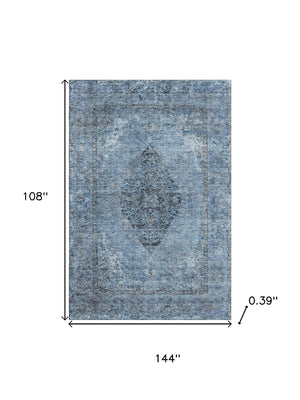 HomeRoots 10' Denim Blue & Gray Medallion Area Rug - Washable, UV Protected, Durable for Family Homes & Pets 714835
